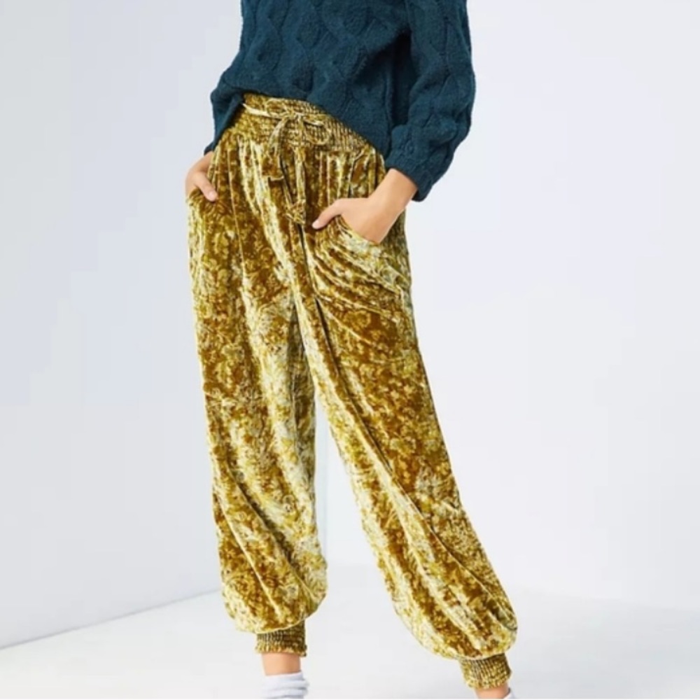 Anthropologie Gold Velvet Pants